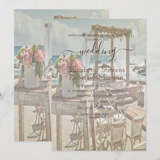 Invitation Mariage sur la Plage Rétro Arche de Mariage (Devant / Derrière)