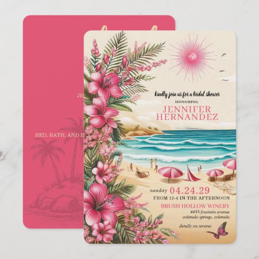 Invitation Mariage sur la plage rose (Devant / Derrière)