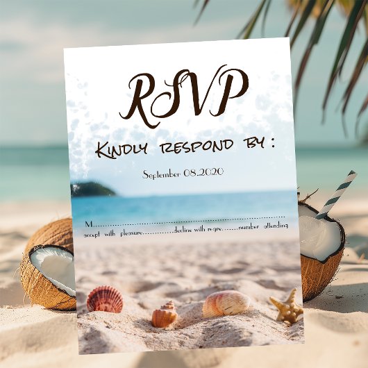 Invitation Mariage sur la plage,Sable,Coquillages RSVP