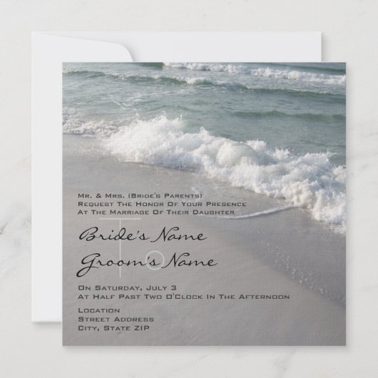Invitation Mariage sur la plage Vagues et sable (Dos)