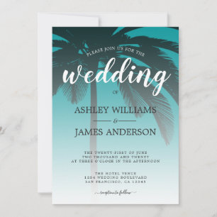 Invitation Mariage sur la plage verte avec palmiers tropicaux