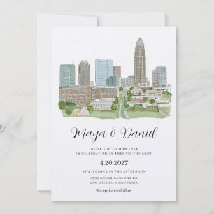 INVITATION MARIAGE SUR LA SILHOUETTE DE LA VILLE DE CHARLOTTE