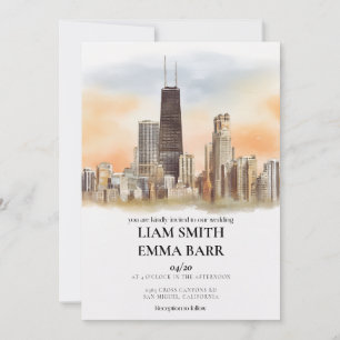 Invitation Mariage sur la skyline de Chicago