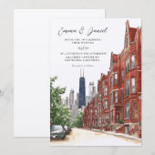 Invitation Mariage sur la skyline de Chicago (Devant / Derrière)
