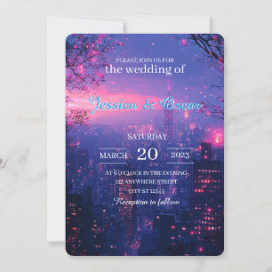 Invitation Mariage sur la toile de fond d'une skyline urbaine