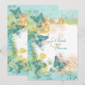 Invitation Mariage sur le thème de la plage Aqua gold (Devant / Derrière)