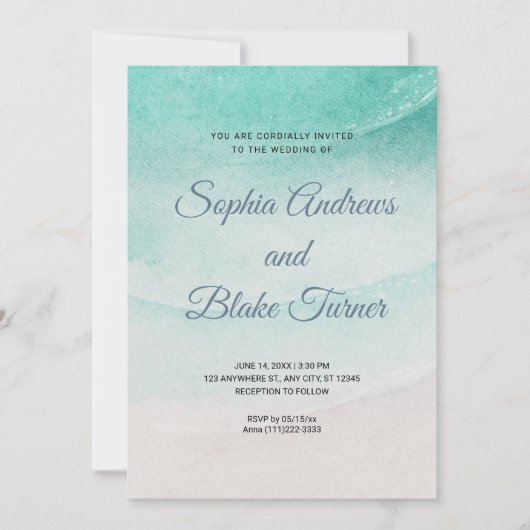 Invitation Mariage sur le thème de la plage avec du sable et (Devant)