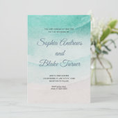 Invitation Mariage sur le thème de la plage avec du sable et (Debout devant)