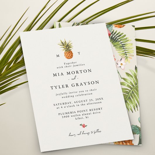 Invitation Mariage sur le thème de l'été tropical avec motif 