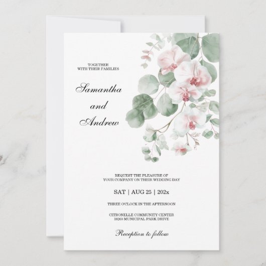 Invitation Mariage sur le thème de l'orchidée Boho rose (Devant)