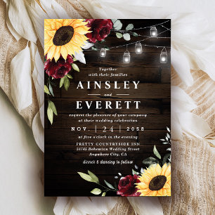 Invitation Mariage sur le thème du pot Mason Burgundy Rose To