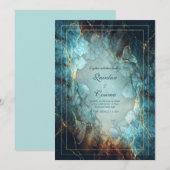 Invitation Mariage sur le thème d'une géode dorée turquoise s (Devant / Derrière)