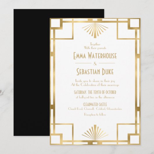 Invitation Mariage sur mesure Great Gatsby Art Déco (Devant / Derrière)