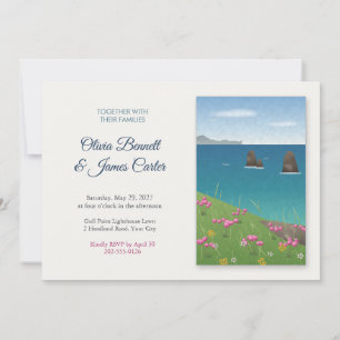 Invitation Mariage sur panneau peint au sommet d'une falaise