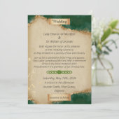 Invitation Mariage sur parchemin doré vert agate médiéval (Debout devant)