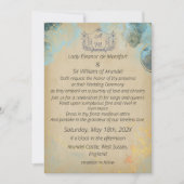 Invitation Mariage sur parchemin vert or médiéval (Devant)