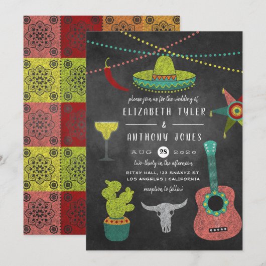 Invitation Mariage sur tableau craie Fiesta (Devant / Derrière)