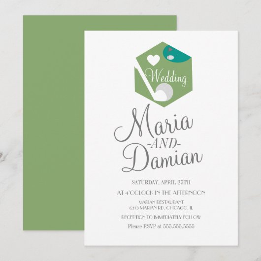 Invitation Mariage sur un terrain de golf en gazon (Devant / Derrière)