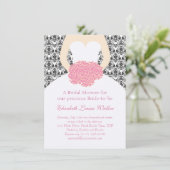 Invitation Mariage sur une Fête de l'mariée de damas noir flo (Debout devant)