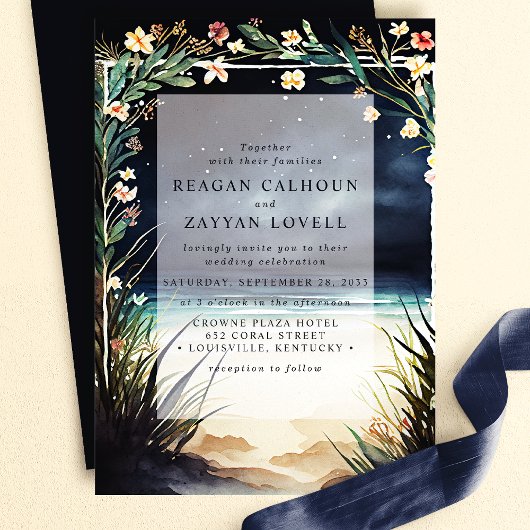 Invitation Mariage sur une plage nocturne