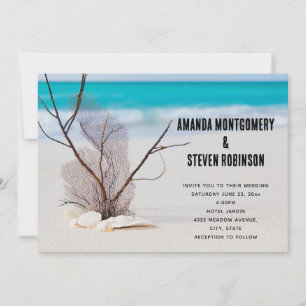 Invitation Mariage sur une plage tropicale avec des coquillag