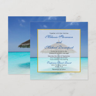 Invitation Mariage sur une Plage Tropicale avec un Parasol en