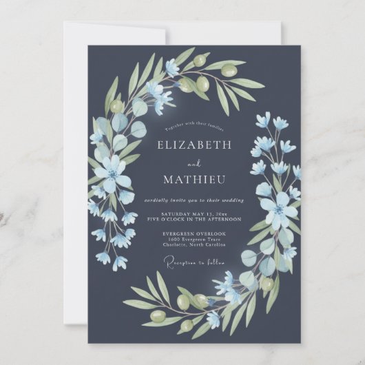 Invitation Mariage sur vigne d'azur ardoise (Devant)