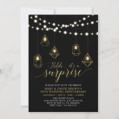 Invitation Mariage surprise aux lumières dorées et noires pou (Devant)