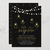 Invitation Mariage surprise aux lumières dorées et noires pou (Devant / Derrière)