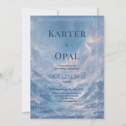 Invitation Mariage surréaliste sous le ciel bleu de la montag (Devant)