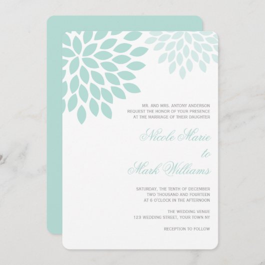 Invitation Mariage Sweet Dahlias (Devant / Derrière)