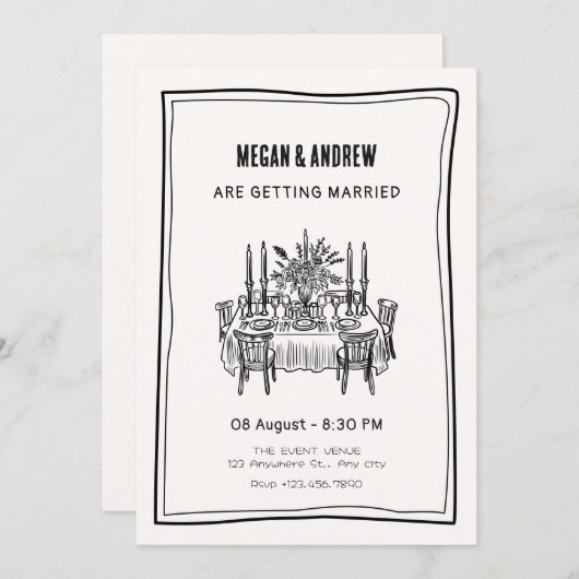 Invitation Mariage table de dîner (Devant / Derrière)