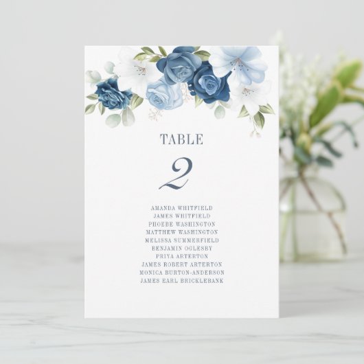 Invitation Mariage Tableau Numéro 2 Siège Floral bleu poussié (Debout devant)