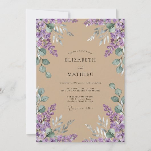 Invitation Mariage Tan Améthyste Wisteria (Devant)