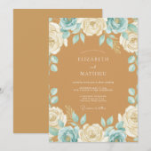 Invitation Mariage Tan Aqua Rose Chaude (Devant / Derrière)