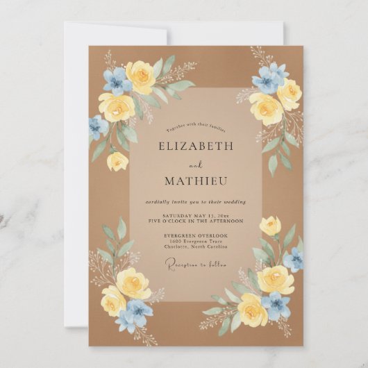 Invitation Mariage Tan Azuré Ranunculus Eucalyptus (Devant)