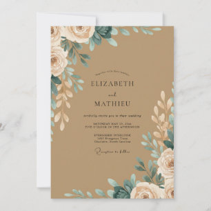 Invitation Mariage Tan Eucalyptus Pivoine
