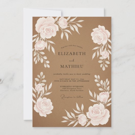 Invitation Mariage Tan Renoncule Eucalyptus Gris (Devant)