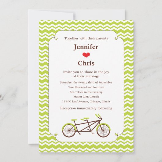 Invitation Mariage Tandem Bike (Green Chevron) (Devant)