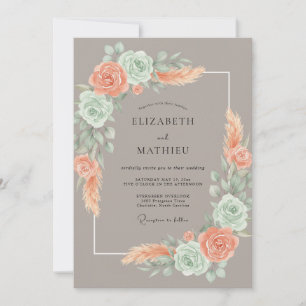 Invitation Mariage Taupe Abricot Pampas Eucalyptus