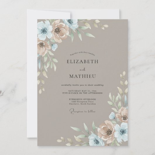 Invitation Mariage Taupe Acier Ranunculus Sage (Devant)