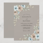 Invitation Mariage Taupe Acier Ranunculus Sage (Devant / Derrière)