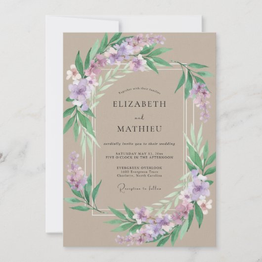Invitation Mariage Taupe Améthyste Peint (Devant)