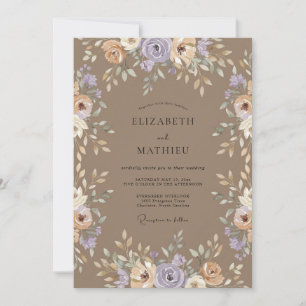 Invitation Mariage Taupe Améthyste Ranunculus Eucalyptus