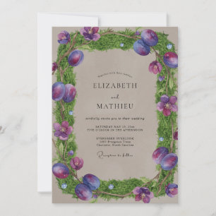 Invitation Mariage Taupe Améthyste Ranunculus Eucalyptus Somb