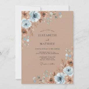 Invitation Mariage Taupe Antique Argent Pétale