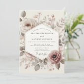 Invitation Mariage Taupe Antique Bloom (Debout devant)