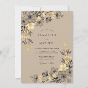 Invitation Mariage Taupe Antique Or Pétales