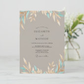 Invitation Mariage Taupe Aqua Leaf (Debout devant)