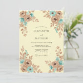 Invitation Mariage Taupe Aqua Rose (Debout devant)